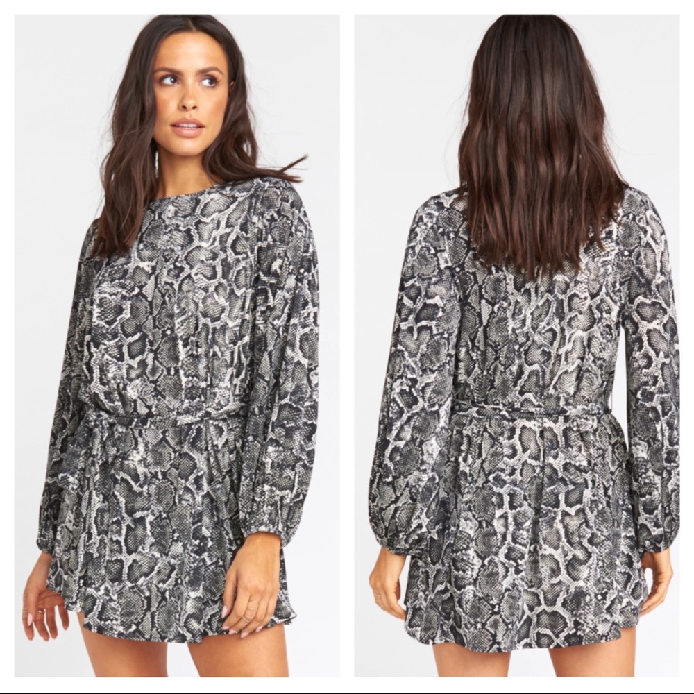 Show Me Your MuMu Geller Mini Tie Swing Dress Python Black Cream XS NWT